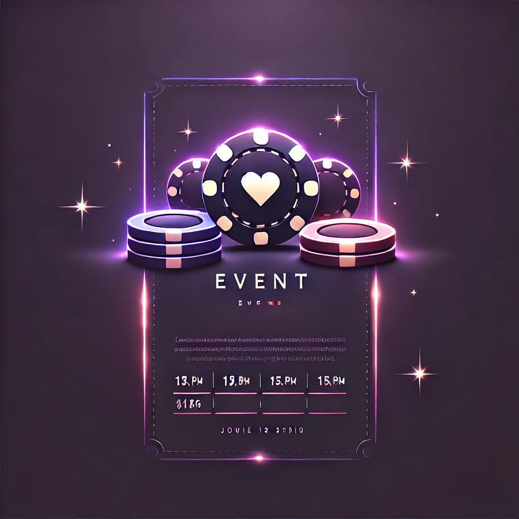 DALL·E 2025-02-13 17.34.11 - A simple and casino-themed event banner with a dark purple background. The design features glowing poker chips and a small heart symbol, representing .webp