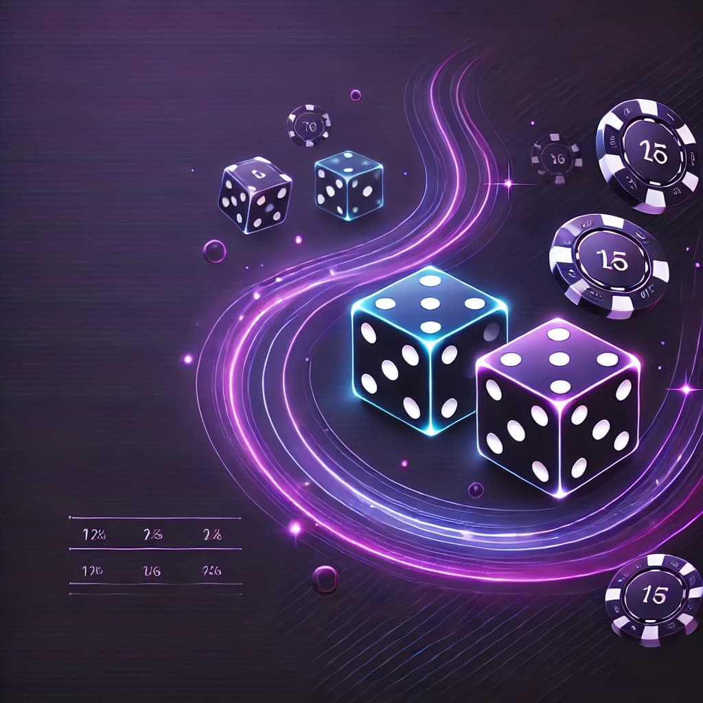 DALL·E 2025-02-13 17.34.20 - A simple and casino-themed event banner with a dark purple background. The design features glowing dice and poker chips, symbolizing engaging and dyna.webp