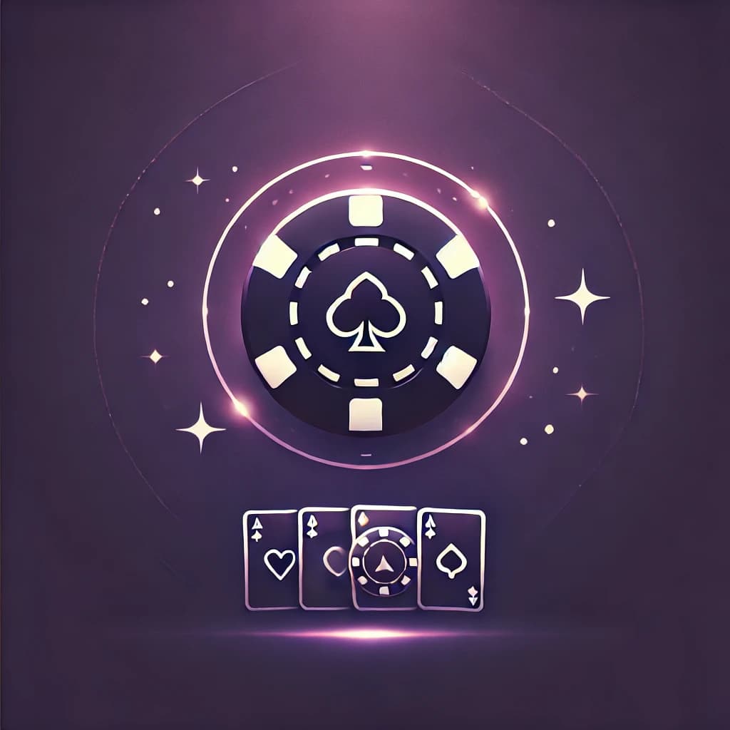 DALL·E 2025-02-13 17.33.54 - A simple and casino-themed event banner with a dark purple background. The design features a glowing poker chip and playing cards, symbolizing an onli.webp